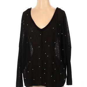 Zara Black V-Neck Sweater with Pearl Accents Size Small